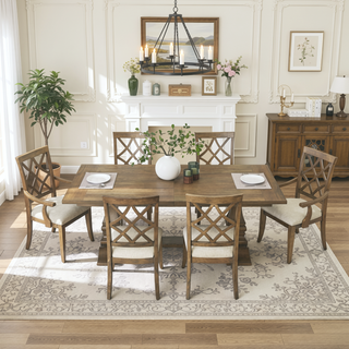 Sunvega Solid Rubber Wood Frame Upholstered Dining Chairs Set of 2 with Spacious Cushion