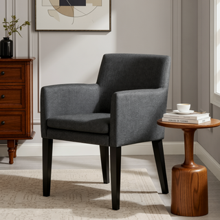 Sunvega Yorkshire Grey Upholstered Dining Arm Chair with Cushioned Arms for Dining Areas