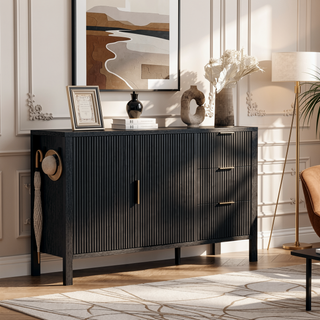 Sunvega Modern Wave-Pattern Sideboard with 3 Drawers and Hooks for Living Room