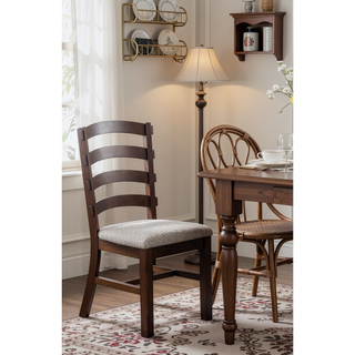Sunvega Rustic Brown and Oak Finish Fabric Upholstered Side Chair Set of 2