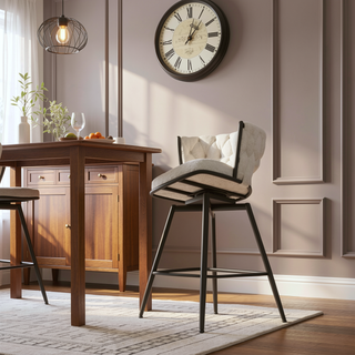Sunvega Linen Woven Upholstered Bar Chair with 360 Swivel Back and Footrest