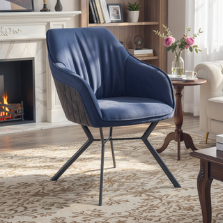 Sunvega Blue and Gunmetal Upholstered Dining Chairs with Sloped Armrests and Slim Angled Legs