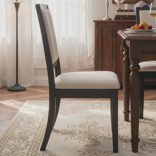 Sunvega Cream and Black Upholstered Side Dining Chairs with Sleek Lines Set of 2