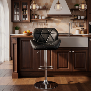 Sunvega Adjustable Bar Stool Set with Chrome Metal Base and Tufted Upholstery