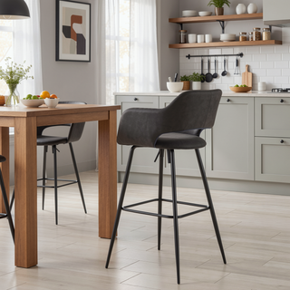 Sunvega Contemporary Black Metal and Grey Faux Leather Barstools Set of 2
