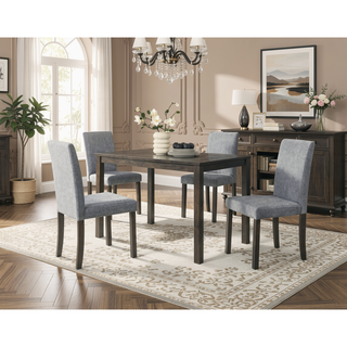 Sunvega Contemporary Style Gray Fabric Upholstered Dining Chairs with Brown Finish Legs
