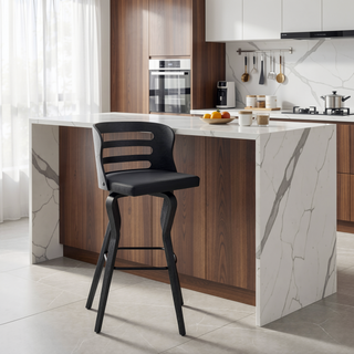 Sunvega 30 Inch Swivel Gray Faux Leather and Black Wood Bar Stool