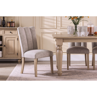 Sunvega Beige Rubberwood Dining Chair with Elegant Chanel Pleats Kit of 2