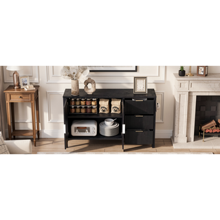 Sunvega Modern Wave-Pattern Sideboard with 3 Drawers and Hooks for Living Room