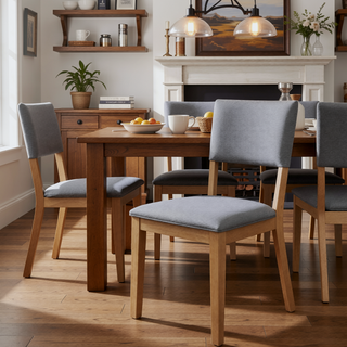 Sunvega Modern Farmhouse Dining Side Chair with Blue Linen-Like Upholstery and Light Brown Frame