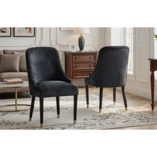 Sunvega Contemporary Gray Upholstered Dining Chairs with Gold Accent and Rounded Back
