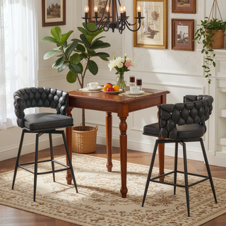 Sunvega Technical Leather Woven Swivel Bar Stools Set of 2 with Back and Footrest