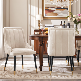 Sunvega Modern Light Gray Dining Chair with Velvet Upholstery and Gold Tips