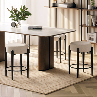 Sunvega Mid-Century Modern Kitchen Stools Set of 4 with White Boucle Upholstery and Metal Base