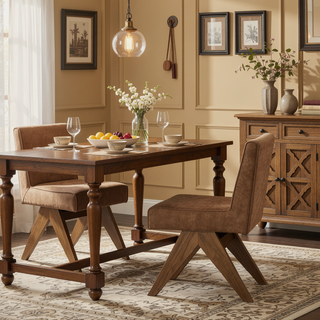 Sunvega Chenille & Oak Side Chair with Padded Seat and Back Cushion Set of 2