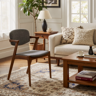 Sunvega Dark Walnut Legs and Grey Upholstered Dining Chair with Eye-Catching Design
