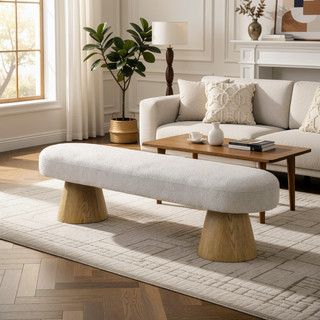 Sunvega Fully Assembled Upholstered Dining Bench with Wood Legs and Non-Slip Pads
