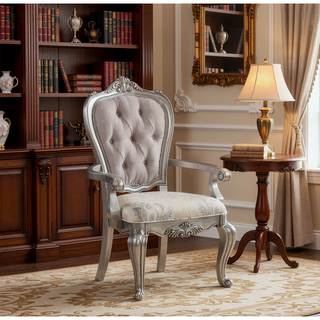 Sunvega Tufted Side Chairs with Antique Platinum Finish and Scrollwork (Set of 2)