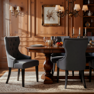 Sunvega Gillian Grey and Black Upholstered Dining Side Chair with Wingback Design