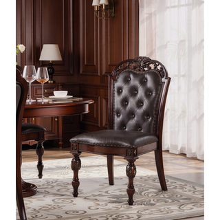 Sunvega Traditional Walnut Solid Wood Dining Chairs with Dark Brown Leatherette Seats