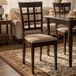 Sunvega Cappuccino and Beige Lattice Back Dining Chair Set with Checkered Wooden Design
