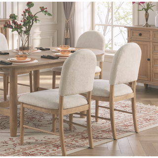 Sunvega Natural Finish Dining Chairs Set of 2 with Beige Fabric Upholstered Seat