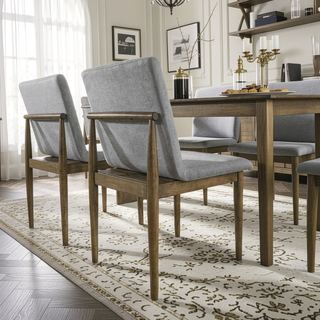 Sunvega Mid-Century Modern Natural Tone Frame Light Gray Fabric Upholstered Side Chairs