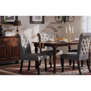 Sunvega Modern Set of 2 Grey Fabric Dining Chairs with Plush Cushion and Nailhead Trim