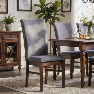 Sunvega Gray Upholstered Dining Side Chair with Soft Fabric and Sturdy Rubberwood Frame