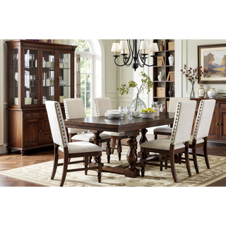 Sunvega Dark Oak Finish Wooden Dining Chairs Set of 2 with Cream Upholstery