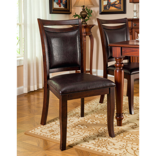 Sunvega Transitional Style Dark Cherry Espresso Leatherette Cushion Side Chairs Set of 2