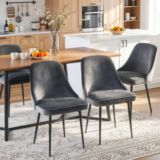 Sunvega Marcel Contemporary Dining Chair with Blue Velvet Upholstery and Black Metal Frame