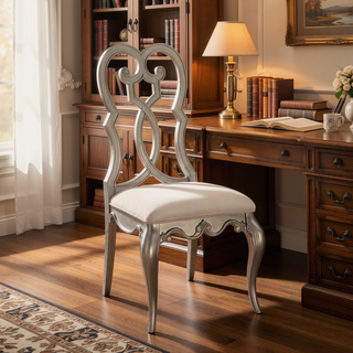 Sunvega Ivory and Antique Champagne Side Chairs with Queen Anne Back Design