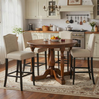 Sunvega Traditional Solid Wood Bar Stools Set of 2 with Linen Upholstery