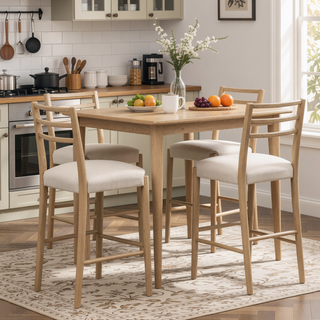 Sunvega Farmhouse Style Ladder Back Bar Stool Set of 2 with Upholstered Seating
