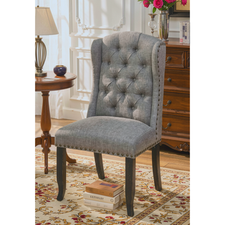 Sunvega Antique Black And Light Gray Finish Wingback Inspired Button Tufted Side Chairs