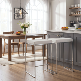 Sunvega Contemporary Stackable Counter Stools with White Velvet Cushion Set of 2