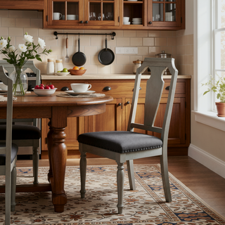 Sunvega Beige Linen and Weathered Oak Finish Armless Side Chair Set of 2