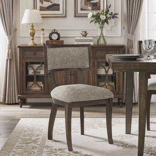 Sunvega Aged Brown Oak Upholstered Dining Chairs with Curved Legs (Set of 2)