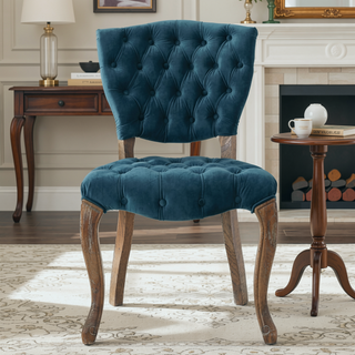 Sunvega Set of 2 Tufted Velvet Upholstered Chairs with Curved Wood Legs