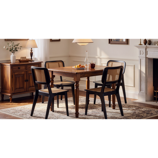 Sunvega Modern Cane Dining Chair Set of 2 with Solid Ash Wood Frame
