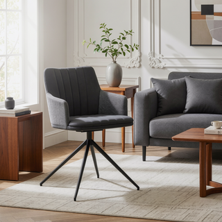 Sunvega Modern Faux Leather and Fabric Metal Swivel Dining Chairs Set of 2