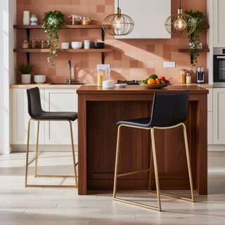 Sunvega Modern Gold Metal and Black Faux Leather Counter Stool Set of 2