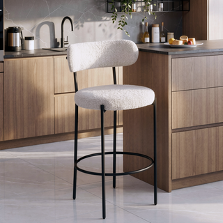 Sunvega Concord Grey Boucle Upholstered Bar Chair with Foam Cushioning and Ring Footrest