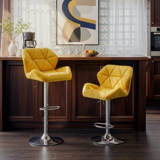 Sunvega Velvet Diamond Tufted Swivel Adjustable Height Barstool Set of 2 Gray