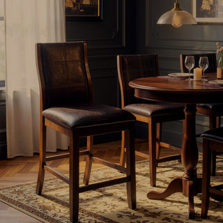 Sunvega Transitional Brown Cherry Espresso Curved Back Leatherette Padded Seat Side Chairs
