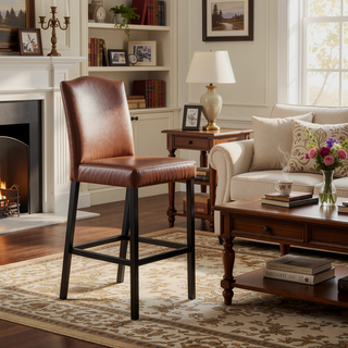 Sunvega Upholstered PU Leather Barstools Set of 2 with Rubberwood Legs 300LBS Capacity