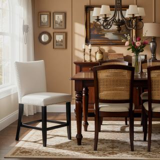 Sunvega White PU Upholstered Counter Height Chair with Chrome Nailhead Trim
