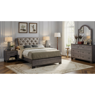 Sunvega Contemporary Two Tone Antique Gray 2 Drawer Nightstand with Brass Pulls