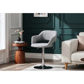 Sunvega Adjustable Swivel Bar Stool with Chrome Metal Base and Grey Fabric
